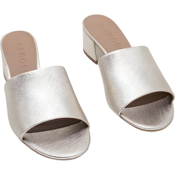 Aerosoles Como Gold Metallic Slide Sandals Block Heel Comfort Mules US 8M - Picture 1 of 6